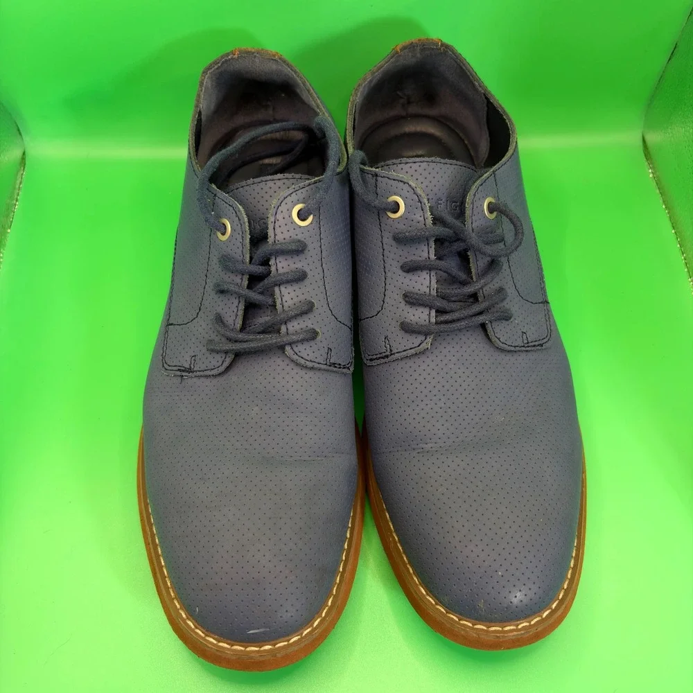 Tommy Hilfiger Seaside Oxford Shoes Mens 10.5 Navy Blue Perforated Leather Derby